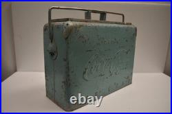 Antique Coca-Cola Cooler Box 1940s Metal Ice Chest Embossed Drink Coca-Cola Logo
