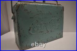 Antique Coca-Cola Cooler Box 1940s Metal Ice Chest Embossed Drink Coca-Cola Logo