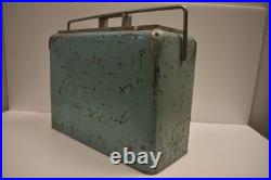 Antique Coca-Cola Cooler Box 1940s Metal Ice Chest Embossed Drink Coca-Cola Logo