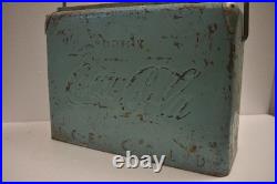 Antique Coca-Cola Cooler Box 1940s Metal Ice Chest Embossed Drink Coca-Cola Logo