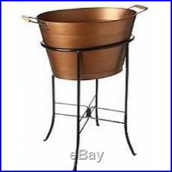 Antique Copper Ice Bucket Oval Party Tub Stand Outdoor BBQ Patio Beverage Cooler