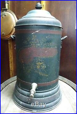 Antique Metal Tole Stenciled Painted Water Cooler Coffee Dispenser