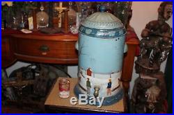 Antique Metal Water Cooler Dispenser Painted Farm Barn Winter Scene Sleds Dog