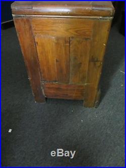 Antique Oak Ice Box Chest Style with Lid on Top Metal Interior Painted White