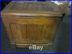 Antique Oak Ice Box Chest Style with Lid on Top Metal Interior Painted White