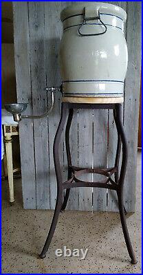 Antique Primitive School House Red Wing Stoneware Water Cooler Bubbler on Stand