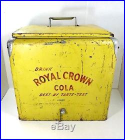 Antique Royal Crown RC Cola Yellow Metal Cooler with Lid, Soda Pop Collectible