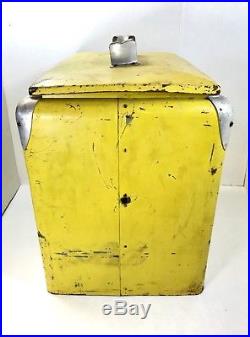 Antique Royal Crown RC Cola Yellow Metal Cooler with Lid, Soda Pop Collectible