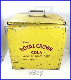 Antique Royal Crown RC Cola Yellow Metal Cooler with Lid, Soda Pop Collectible