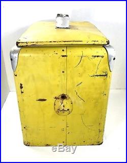 Antique Royal Crown RC Cola Yellow Metal Cooler with Lid, Soda Pop Collectible