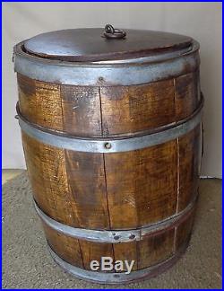 Antique Rustic Wood Metal Lined Ice Bucket Cooler Barrel Keg Whiskey Beer Wine