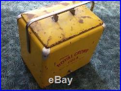 Antique Vintage 1950s RC Cola Royal Crown Yellow Metal Cooler Ice Chest