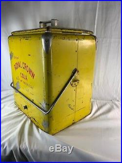 Antique Vintage 1950s RC Cola Royal Crown Yellow Metal Cooler Ice Chest 21x18x13