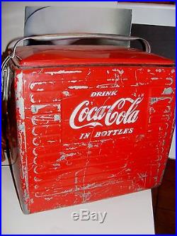 Antique Vintage Red COCA COLA Metal COOLER Cavalier White raised letters Coke