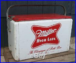 Antique Vintage Retro Red/White Metal Cronstroms Miller High Life Beer Cooler