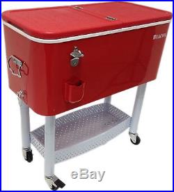 BEACON Rolling Party Cooler Red Steel with metal storage Stand & Wheel