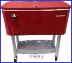 BEACON Rolling Party Cooler Red Steel with metal storage Stand & Wheel