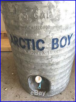 BS1 Vtg Arctic Boy 3 Gallon Galvanized Water Cooler Metal Spigot Heavy Duty USA