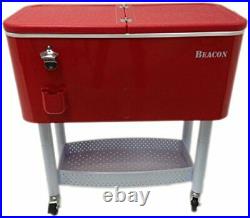 Beacon Rolling Party Cooler, Red Steel with Metal Storage, Stand & Wheel