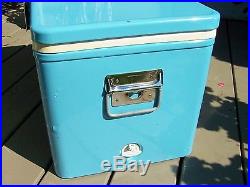 Beautiful Baby Blue COLEMAN Vintage Metal Cooler with Opener & Tray Clean
