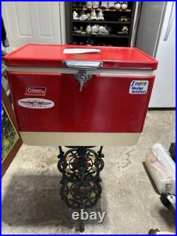 Beautiful Vintage 1975 Coleman Red Metal Cooler White Bottom 18 1/4 X 13 1/2