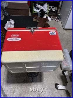 Beautiful Vintage 1975 Coleman Red Metal Cooler White Bottom 18 1/4 X 13 1/2