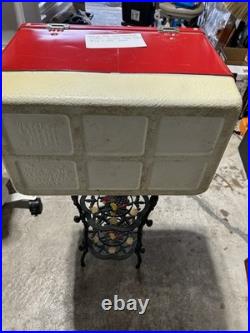 Beautiful Vintage 1975 Coleman Red Metal Cooler White Bottom 18 1/4 X 13 1/2