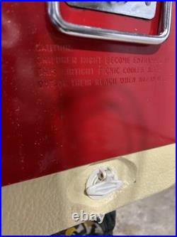 Beautiful Vintage 1975 Coleman Red Metal Cooler White Bottom 18 1/4 X 13 1/2
