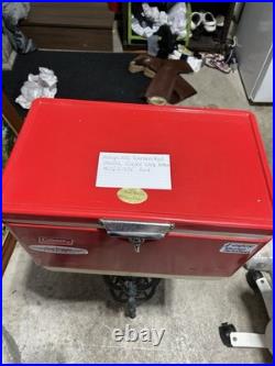 Beautiful Vintage 1975 Coleman Red Metal Cooler White Bottom 18 1/4 X 13 1/2