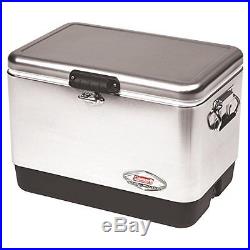 Belted Cooler 54 Quart Cold Food Drinks Stainless Steel Handles Rubber Grip