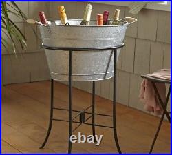 Beverage Tub With Stand Party Galvanized Steel Metal Drink Ice Cooler Bucket