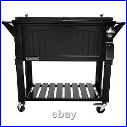 Black Patio Cooler Rolling Ice Chest 80 Qt with Bottle Opener Holds 110 Cans Metal