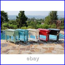 Black Patio Cooler Rolling Ice Chest 80 Qt with Bottle Opener Holds 110 Cans Metal
