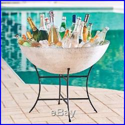 Black Silver Hammered Metal Outdoor Pool Patio Beverage Tub Cooler With Stand