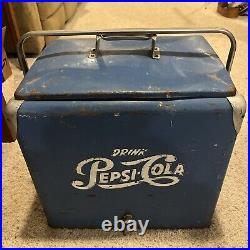 Blue Pepsi-Cola Vintage Ice Chest Cooler Vintage Metal Aluminum 1950's