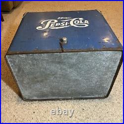 Blue Pepsi-Cola Vintage Ice Chest Cooler Vintage Metal Aluminum 1950's