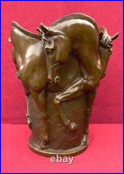 Bronze Horse Vase Art Deco Equestrian Frieze Urns Wine Cooler Stallion Arabian