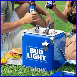 Bud Light Vintage 14 QT Ice Chest Cooler Insulated Metal Exterior 13 L, Blue