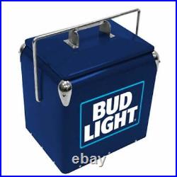 Bud Light Vintage 14 QT Ice Chest Cooler Insulated Metal Exterior 13 L, Blue