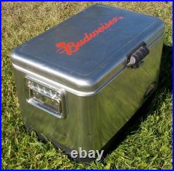 Budweiser Coleman Steel Belted Cooler Ice Box EUC USA Patent Pending Uncommon