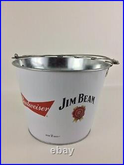 Budweiser and Jim Beam Collaboration Metal 6 Pack Beer Ice Bucket w Shot Glasses