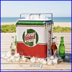 CASTROL 18Qt Metal Cooler Sand-Proof Beach Ice Chest Heavy Duty Coastal Camping
