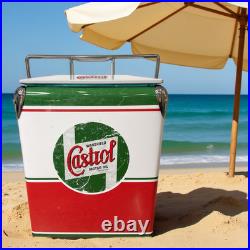 CASTROL 18Qt Metal Cooler Sand-Proof Beach Ice Chest Heavy Duty Coastal Camping