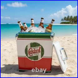 CASTROL Vintage Large Metal 18Qt Beer Cooler Box, Portable for Beach Activities