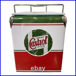 CASTROL Vintage Large Metal 18Qt Beer Cooler Box, Portable for Beach Activities