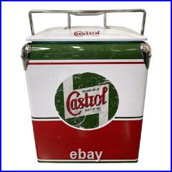 CASTROL Vintage Large Metal 18Qt Beer Cooler Box, Portable for Beach Activities
