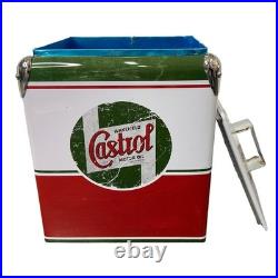 CASTROL Vintage Large Metal 18Qt Beer Cooler Box, Portable for Beach Activities