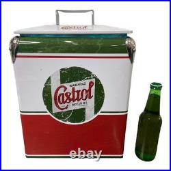 CASTROL Vintage Large Metal 18Qt Beer Cooler Box, Portable for Beach Activities
