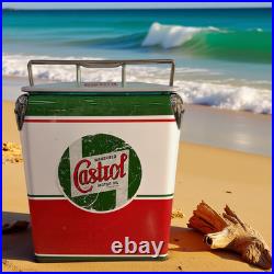 CASTROL Vintage Large Metal 18Qt Beer Cooler Box, Portable for Beach Activities