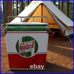CASTROL Vintage Large Metal 18Qt Beer Cooler Box, Portable for Beach Activities